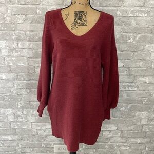 Lovestitch Ribbed Sweater Dress with Balloon Sleeve